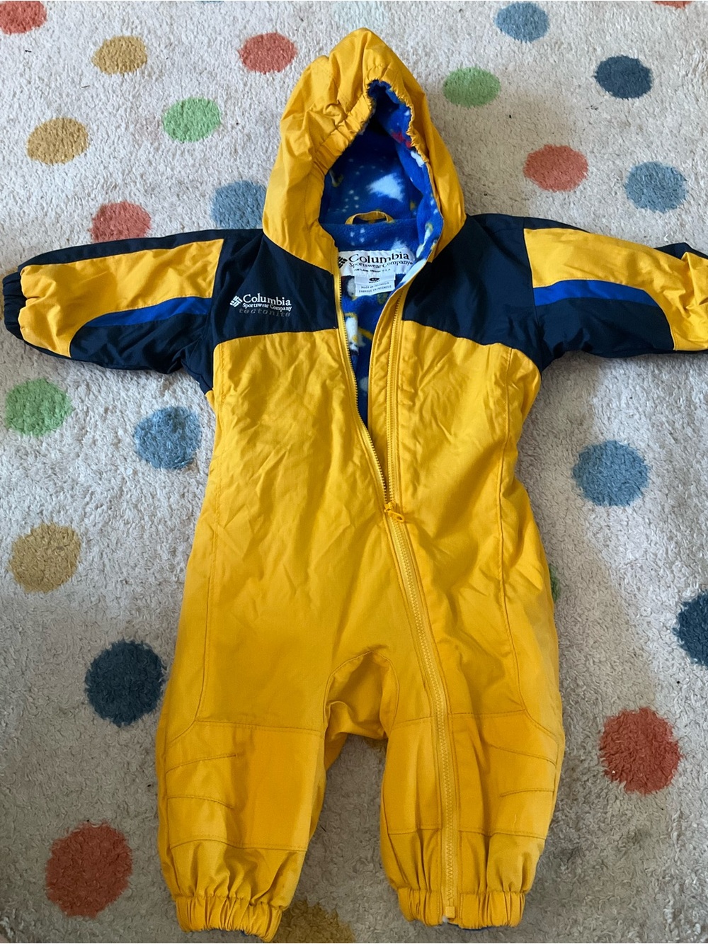 Columbia Yellow and Navy Kids Hooded One-Piece Snowsuit